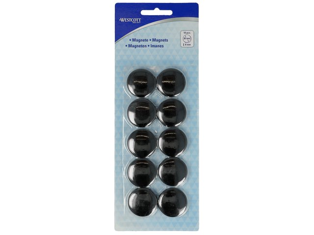 Magnet Westcott schwarz Packung mit 10 Stück. Ø 30 mm x 8 mm, 900 g-Kappe: 6–8 Blatt 80 g-Papier