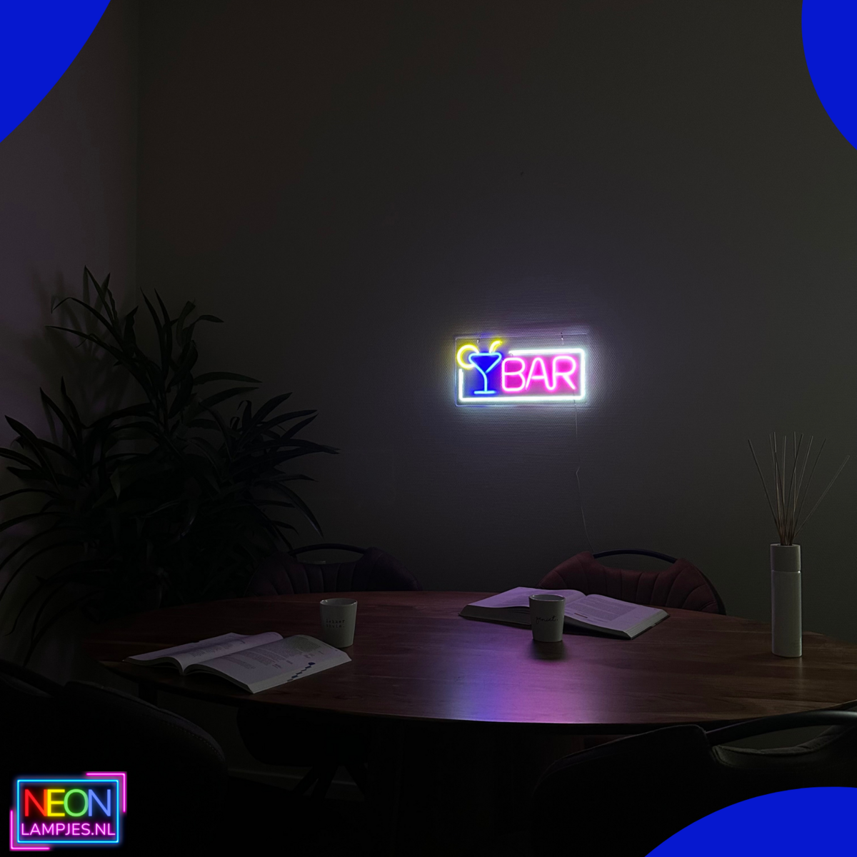 Lámpara Neón - BAR Blanco / Rosa - Incl. Ganchos para colgar - Letrero de neón - 22 x 42 cm