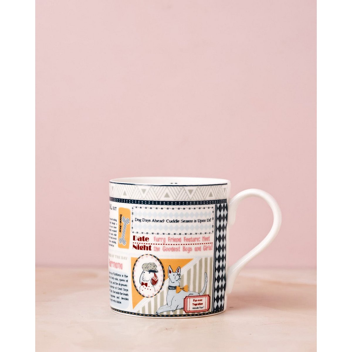 Fine China Mug Newspaper Print - Playful Illustrations, 300ml