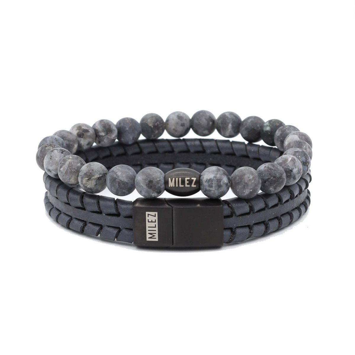 Men's Bracelets Set 'Grey Gravity' -black clasp