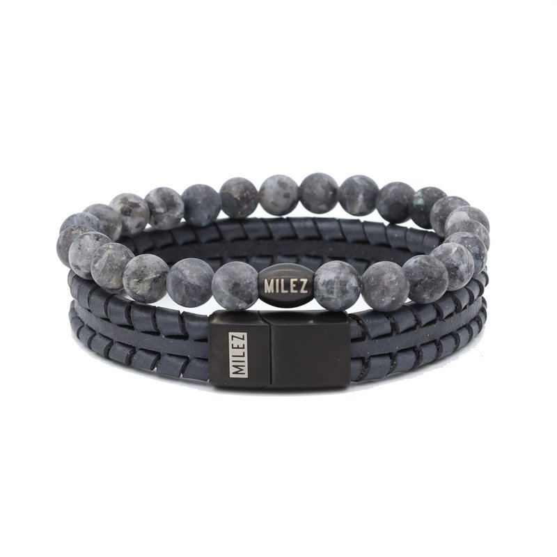 Men's Bracelets Set 'Grey Gravity' -black clasp