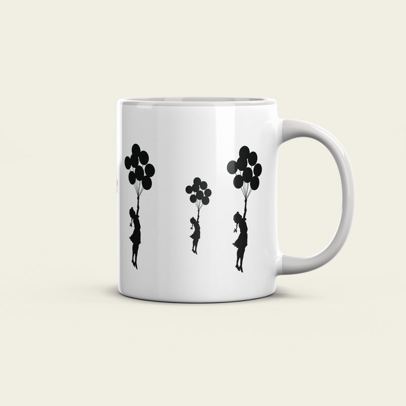 Taza Cerámica Banksy 325ml - Chica Globos Voladores