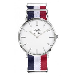 Bekijk de resistente mannen blauw/wit/chrome rode armband
