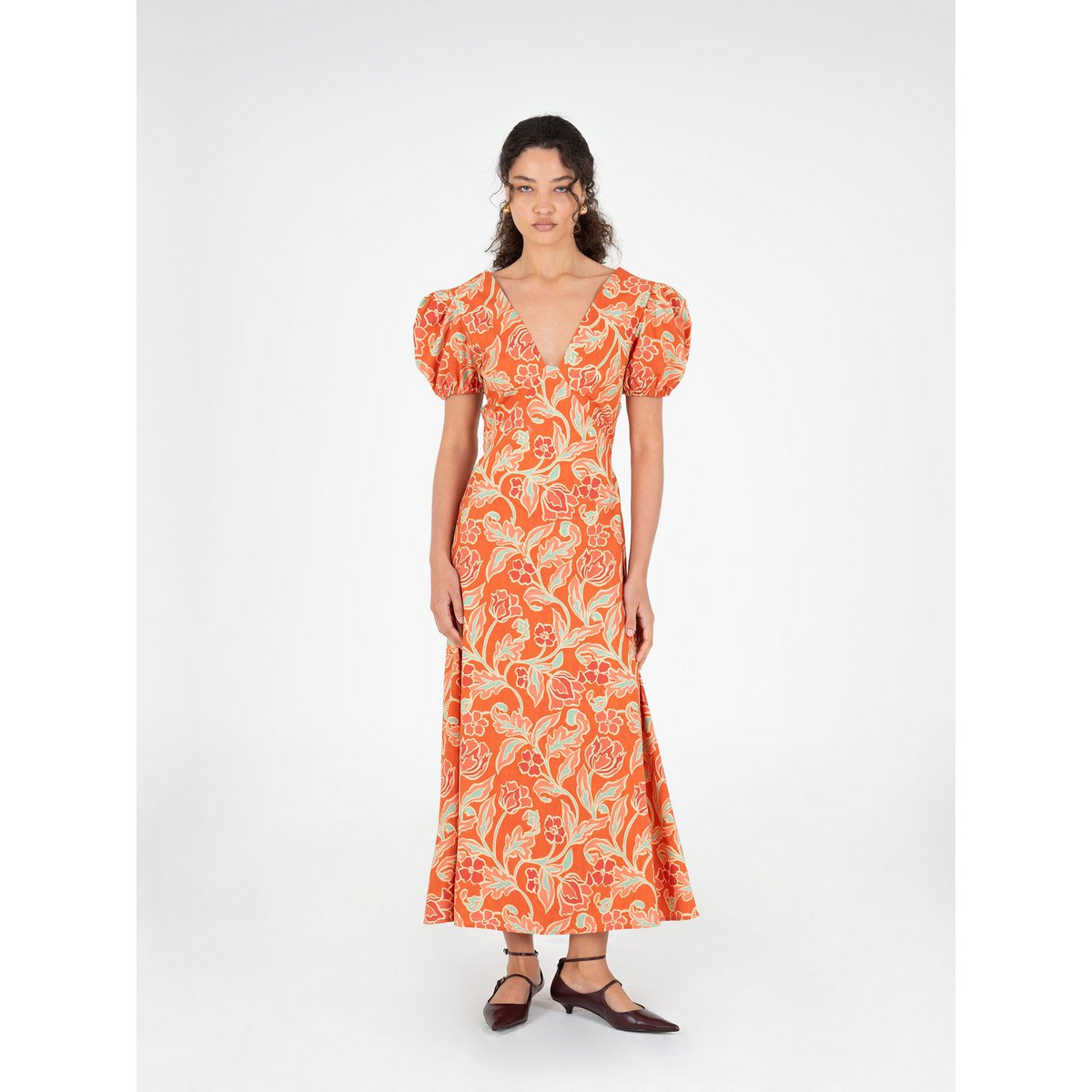 Eros orange kjole med blomsterprint