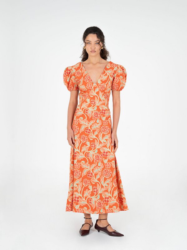 Eros orange kjole med blomsterprint