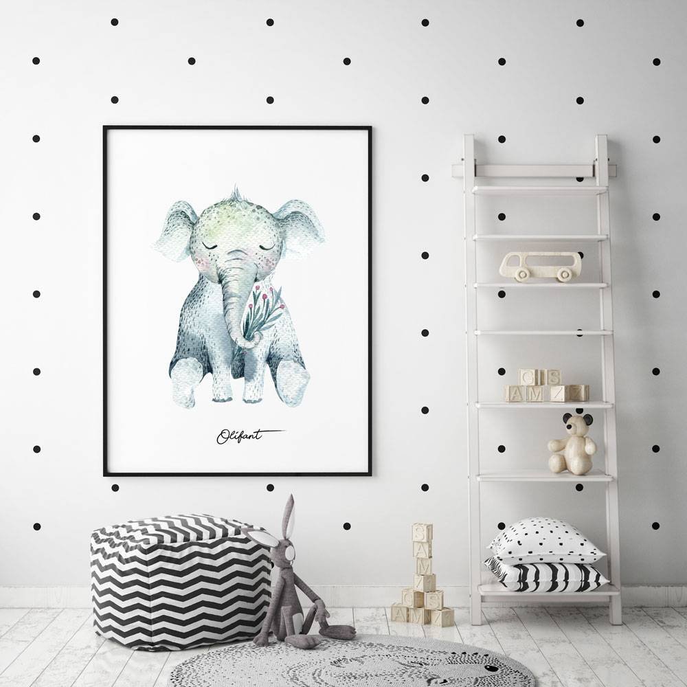 Olifant - Kinderkamer poster - Babykamer poster - Decoratie - Waterverf stijl dieren kids