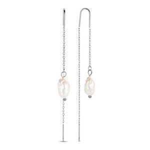 CO88 Collection 8CE-70429 Stahlohrringe – Damen – Perle – 7,5 x 6 mm – Durchziehohrring – 7,5 cm – Stahl – Silberfarben
