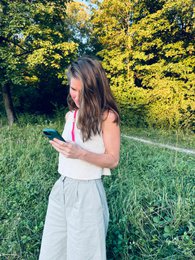 Lange telefoonketting 'LINA' - groen-wit