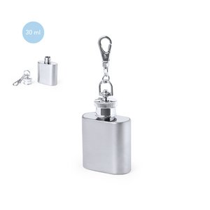 HANDY FLASK KEYCHAIN IN ST.STEEL, 30 ML CAPACITY. LID WITH SCREW-ON SECURITY LID AND SWIVEL HOOK. 4.1 X 5.7 X 2 CM