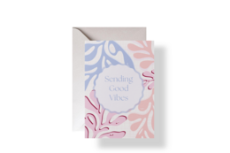  Pastel-colored floral pattern greeting card with the text "Sending Good Vibes" on the front.