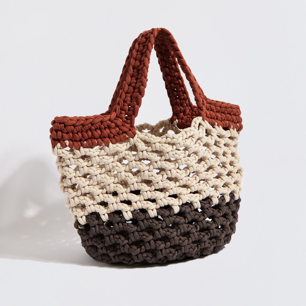 Sac de plage en crochet « Ingrid Grande » avec pochette imperméable beige + bleu