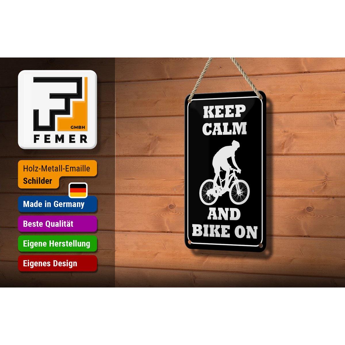 Tin sign saying 12x18cm Keep Calm and Bike on decoration