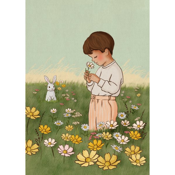 Ansichtkaart Flower Field Boy