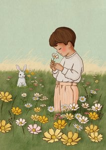Ansichtkaart Flower Field Boy