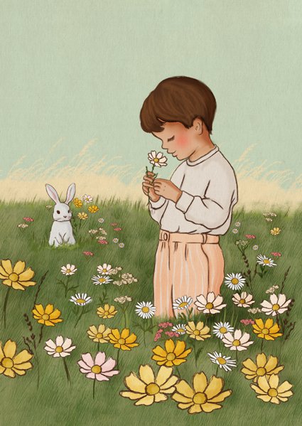 Ansichtkaart Flower Field Boy