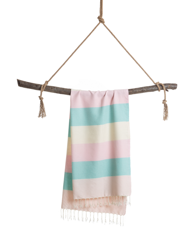 TOWEL TO GO PALERMO Cotton Beach Towel 180x100 cm | Lightweight | Mint / Pink | with Gift Box