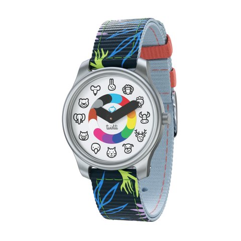 Twistiti - Educatief kinderhorloge voor kinderen van 3-6 jaar, met DIERENwijzerplaat, waterdichte 50 meter, gemakkelijk te verwisselen riem - bos