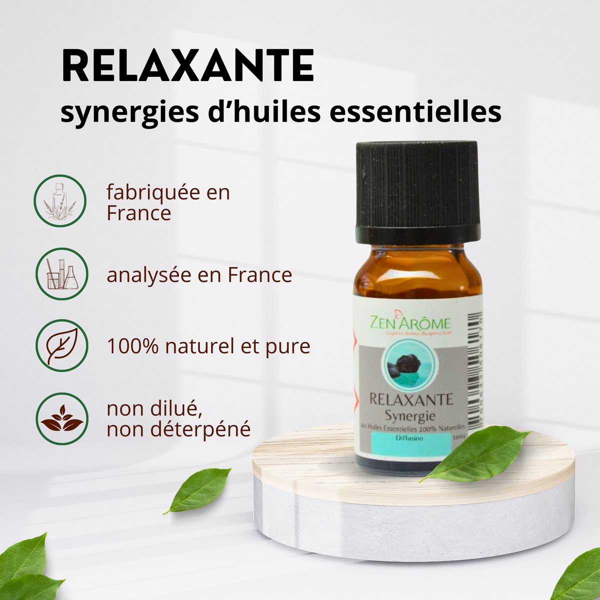 Sinergia de aceites esenciales - Relajante - 10 ml - Uso para Difusión - Envasado en Francia