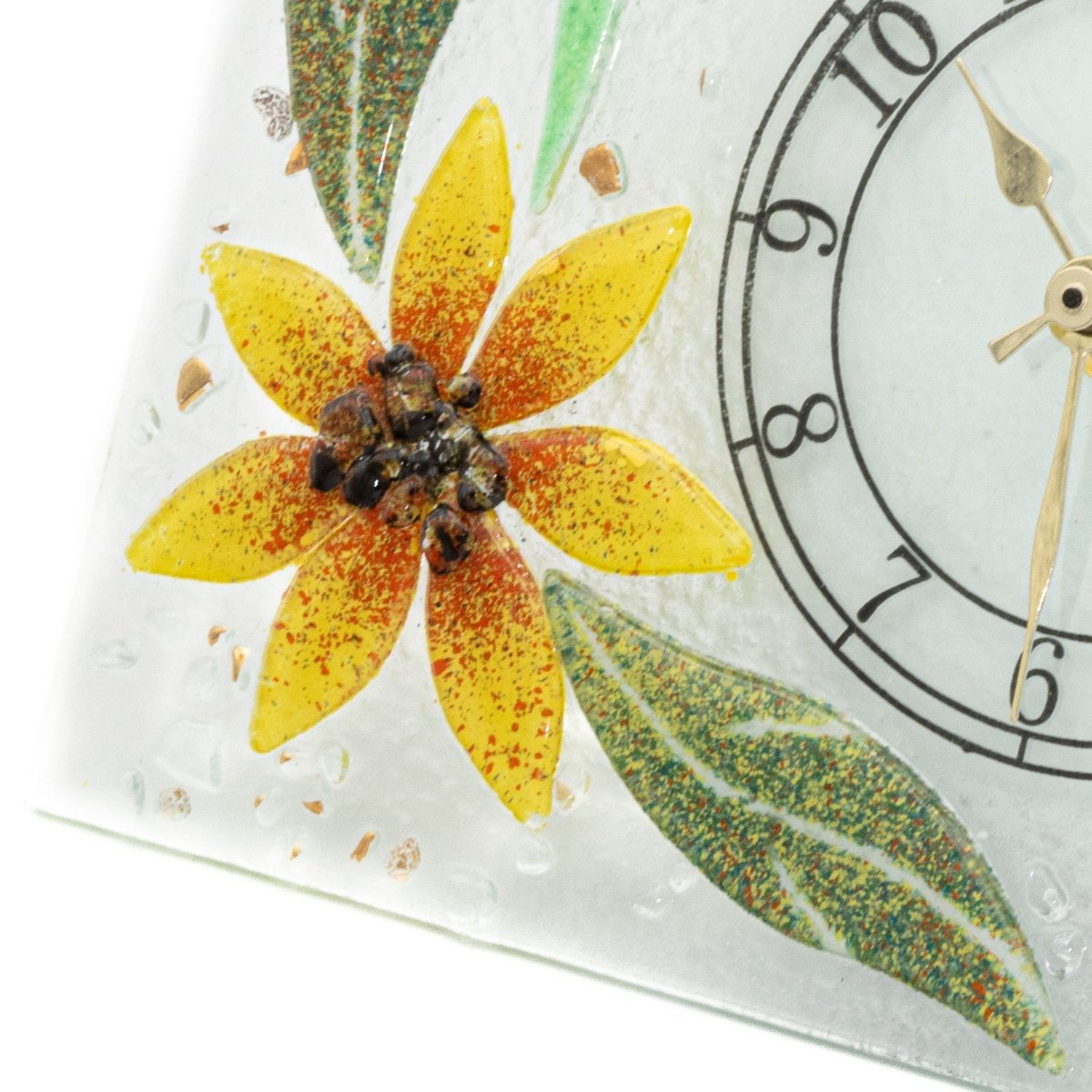 Murano Glass rechthoekig tafelwacht, cadeau -idee, bloemengouden decoratie cm.18x15