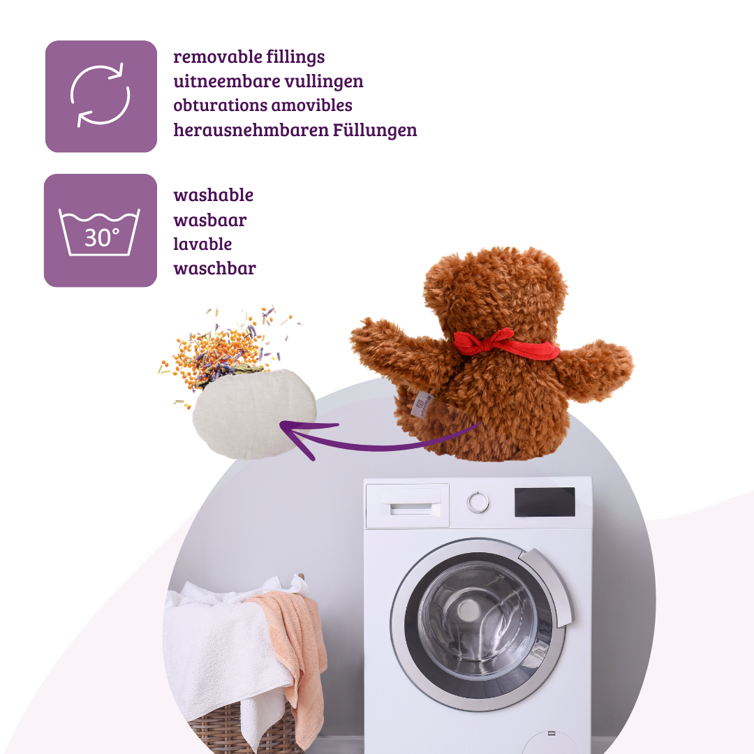 Heat cushion, the natural hot water bottle as a warm cuddly toy, large bear with organic millet filling and health herbs