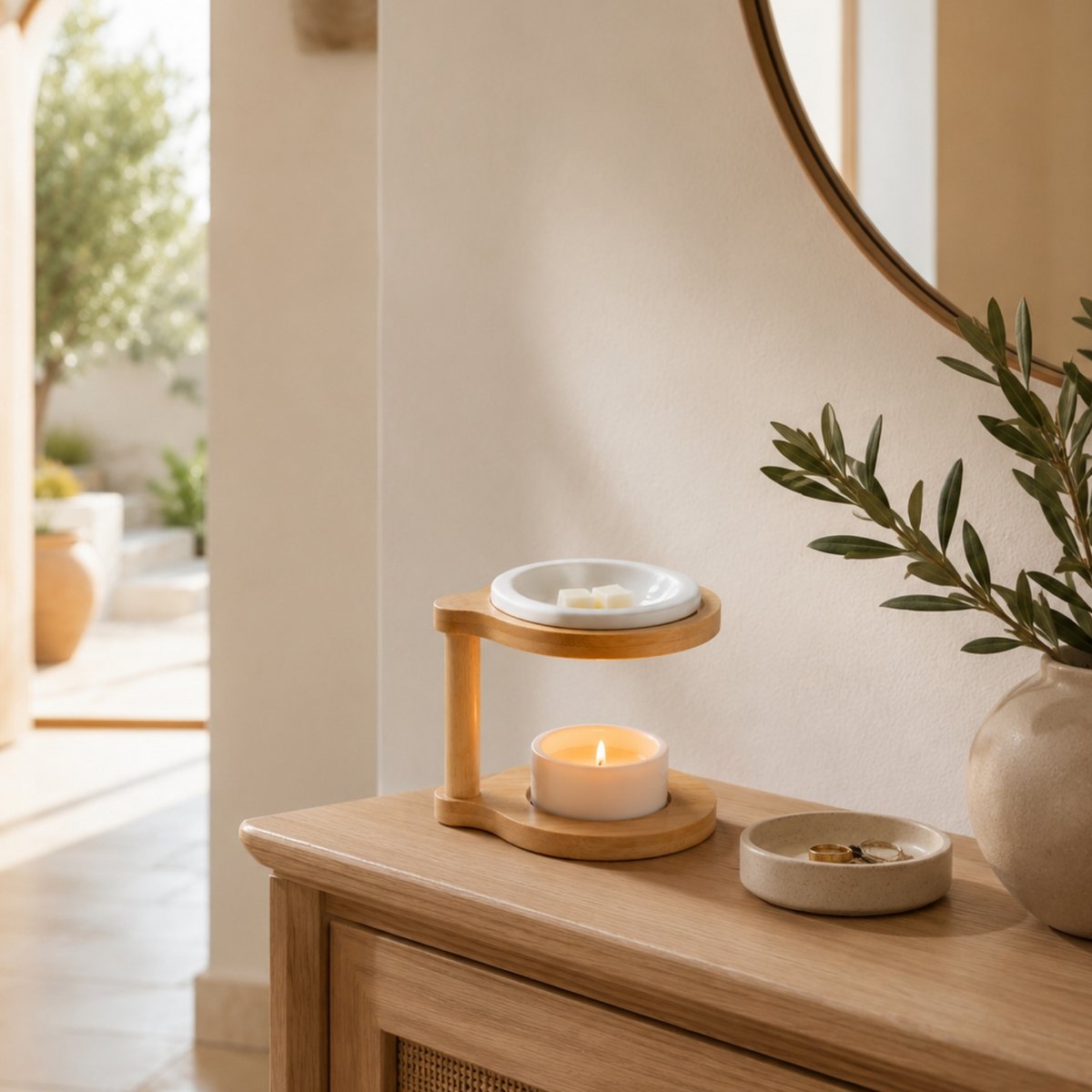 Simplicity Series parfumebrænder - Ronda - Lakeret keramik og bambus - Gaveidé - Enkel moderne dekorationskopi