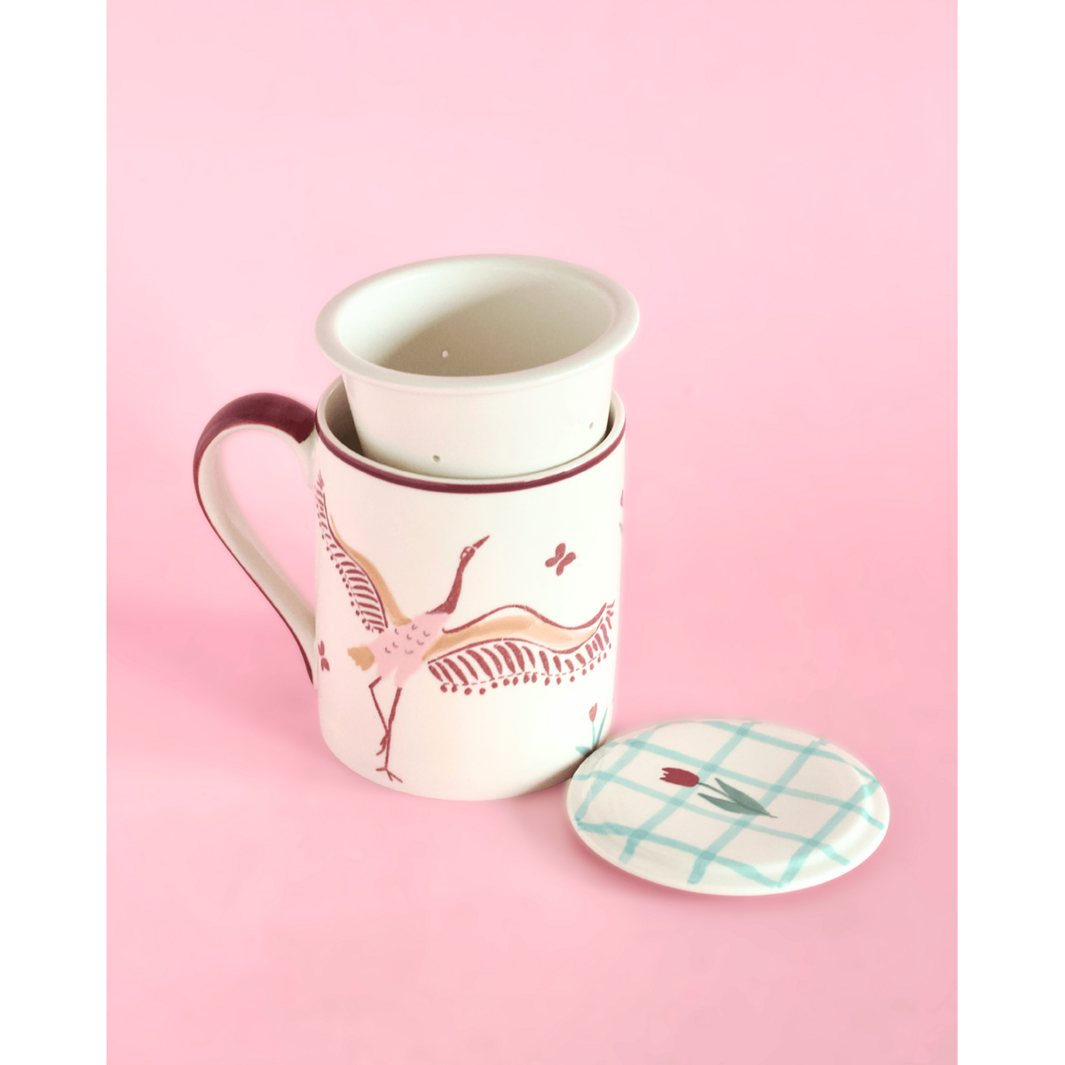 Handpainted Ceramic Mug - Infuser, Lid, 410ml