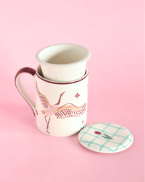 Handpainted Ceramic Mug - Infuser, Lid, 410ml