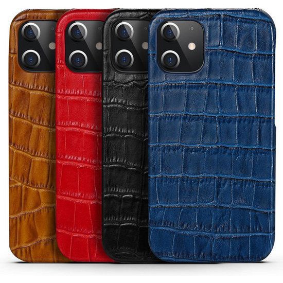 iPhone 12 Hoesje - Lichtbruin Krokodillenprint