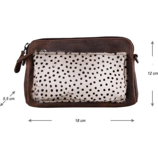 Telefontasche dunkelbraunes Leder mit Tierdruck dunkelbrauner Damenbeutel kleiner Crossbody
