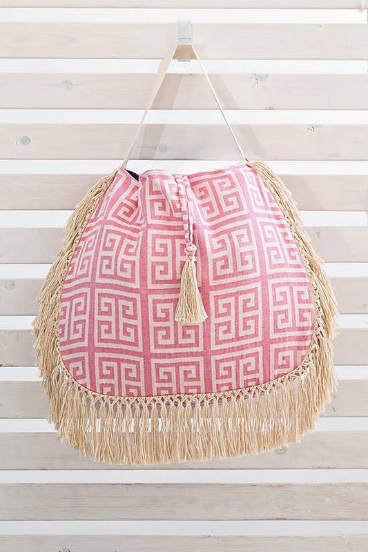 BOLSO DE PLAYA MEANDROS ROSA FLECOS EXTRA CRUDOS