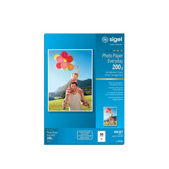 Papier fotograficzny do drukarek atramentowych Sigel A4 Everyday+ 200gsm biały 50 arkuszy wysoki połysk