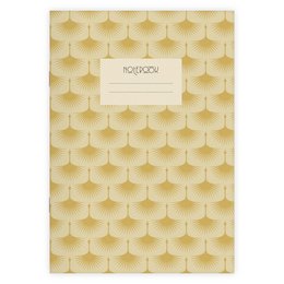 A5 notebook with an art deco-inspired pattern in shades of yellow. The notebook has blank, grid, lined, and dotted page variants available.