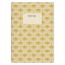 A5 notebook with an art deco-inspired pattern in shades of yellow. The notebook has blank, grid, lined, and dotted page variants available.