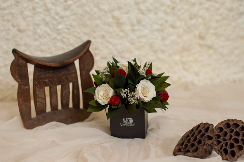 Caja Flores Preservadas Stella Rojo Negro Ø14 H13,5 cm