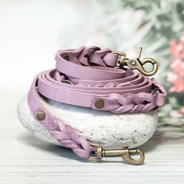 Leather leash for dogs | Lavender | Dog leash | Length 225 cm | 3-way adjustable | Handcrafted