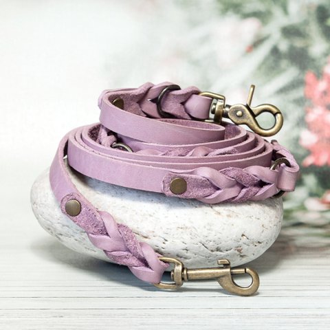 Leather leash for dogs | Lavender | Dog leash | Length 225 cm | 3-way adjustable | Handcrafted