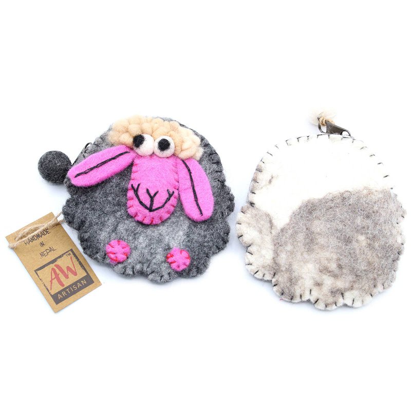 Pochette zippée en feutre naturel (asst) - Happy Sheep
