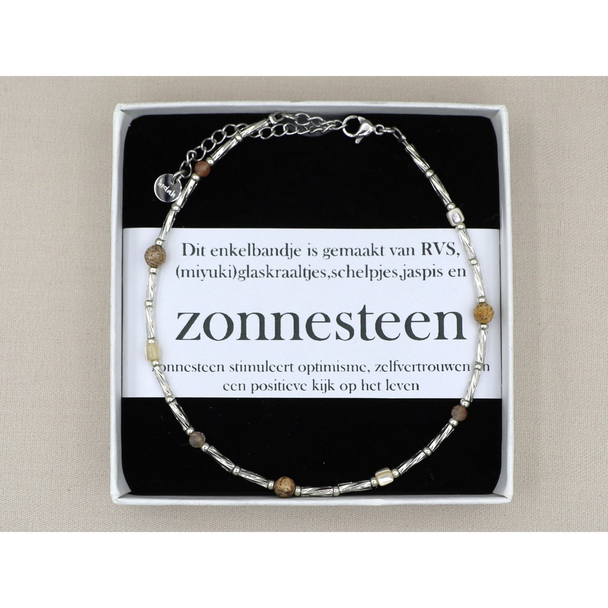 Enkelbandje Fira jaspis en zonnesteen, zilver of goud roestvrijstaal