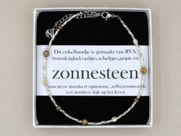 Enkelbandje Fira jaspis en zonnesteen, zilver of goud roestvrijstaal