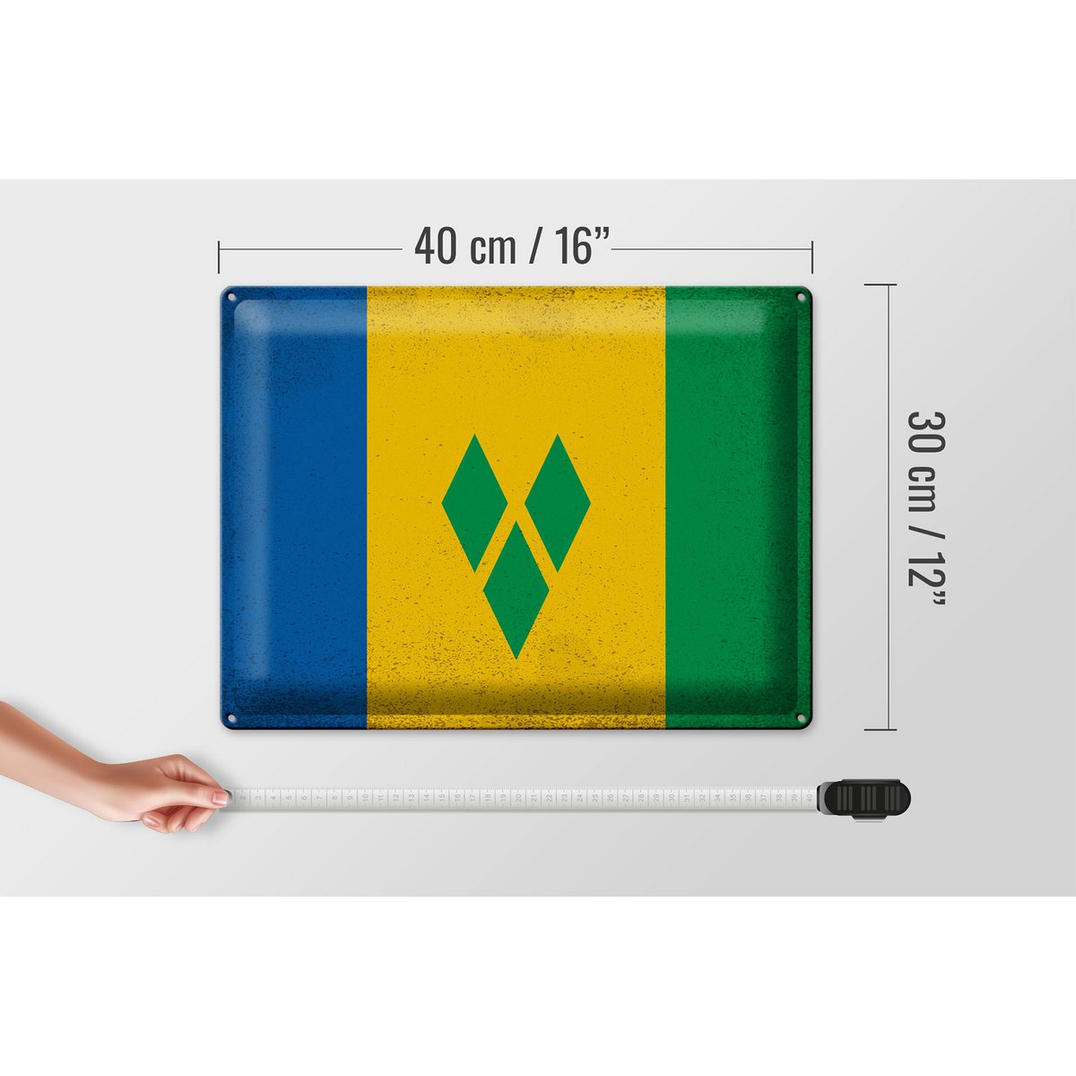 Blechschild Flagge Saint Vincent Grenadinen 40x30cm Vintage