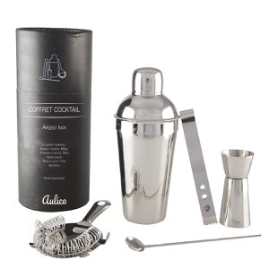 Cocktail shaker set 550ml 5 pieces silver color