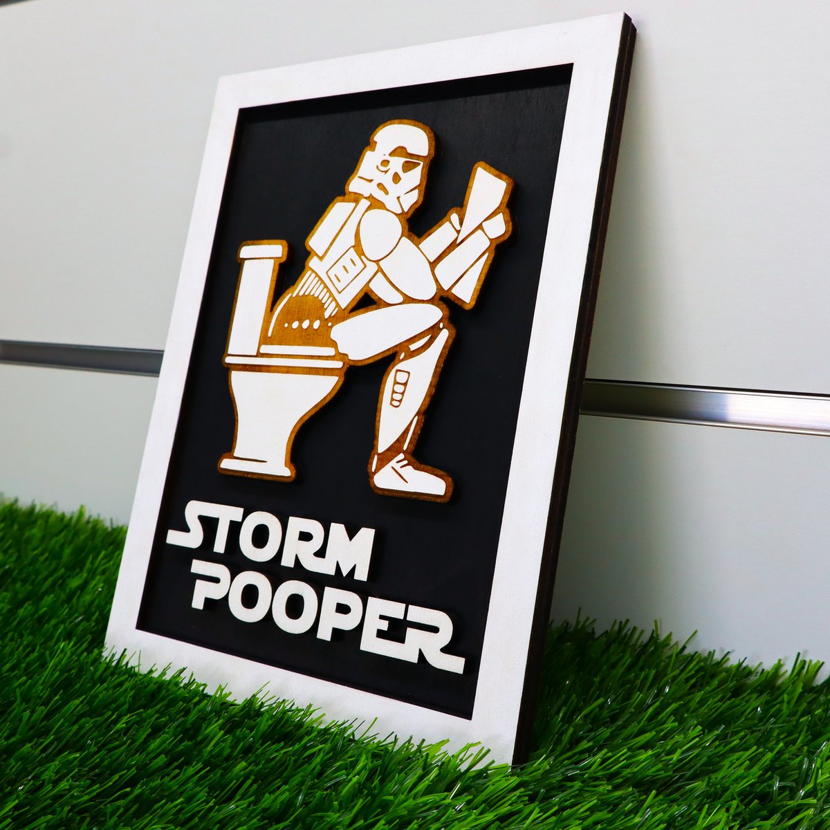 Grappige badkamerwandteken - Stormtrooper Toilet Humor - Storm Poeple Laser Cut Wood Plaque - Geek Decor