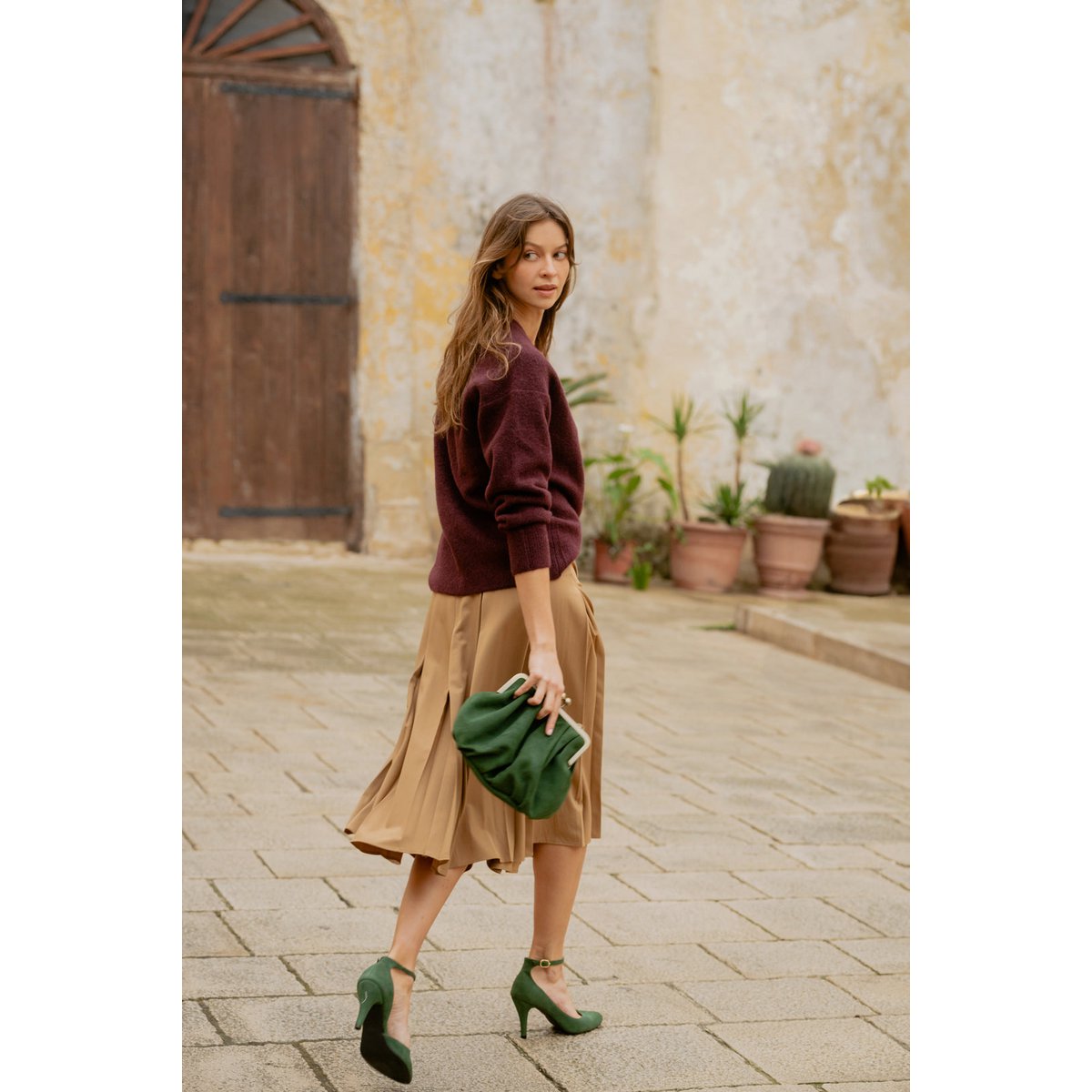 Handgemaakte Suède hakken (8 cm) - Vivienne - Groene Vintage Schoenen 35-42
