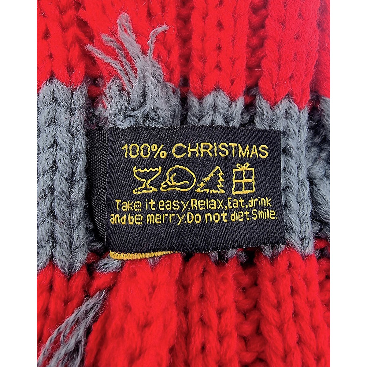 Santa hat - Red/grey striped coarse knit