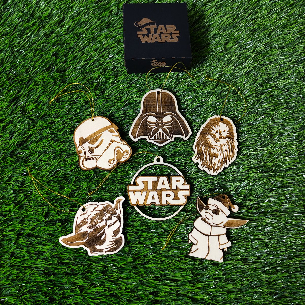 Zestaw 6 drewnianych ozdób choinkowych Star Wars, prezent dla nerdów i maniaków, ozdoby choinkowe, wystrój domu, ekologiczne dekoracje świąteczne, postacie