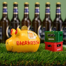 Piggy bank company piggy bank "beer cash register" made of ceramic, yellow/red (W/H/D) 12.5x9x9 cm small pig