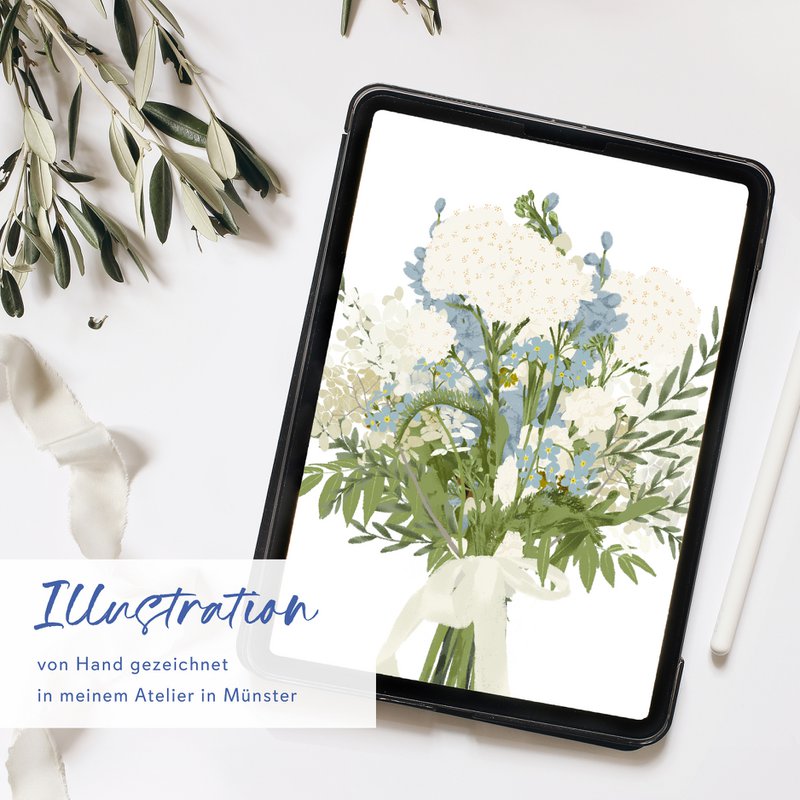Postkort blå buket blomster