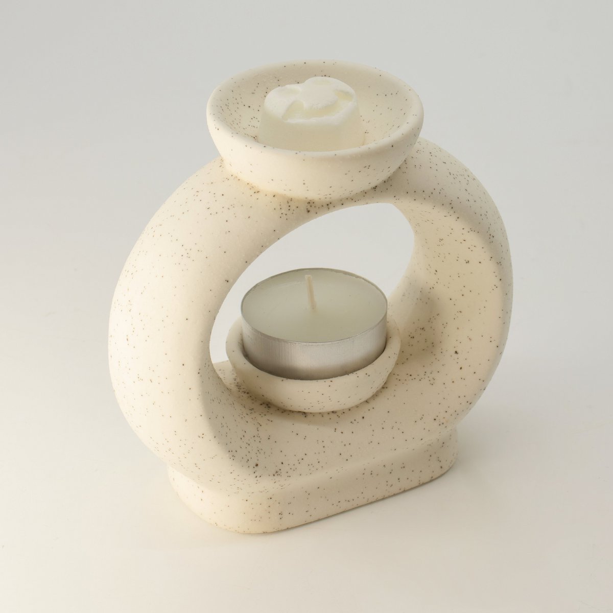 3x bruciatori a olio Zen in ceramica - Ciottolo ovale grande - Bianco maculato