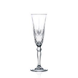 Set of 6 tall, slender champagne flutes with a delicate crystal design. Ideal for serving champagne, sparkling wine, or other celebratory beverages.