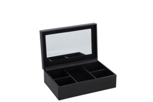 J-Line Schmuckkästchen 5 Fächer + Spiegel Kunstleder Schwarz
